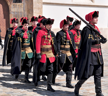 reenactors wearing 17th century Croation uniforms and cravats