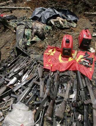 An arsenal of captured Communist guerilla weapons, Colombia