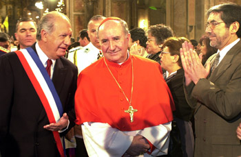 Cardinal Francisco Errazuriz after singing Te Deum for the socialist Ricardo Lagos