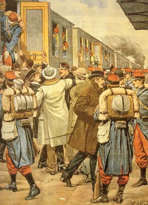 French soldiers leave for war in the late 19th century