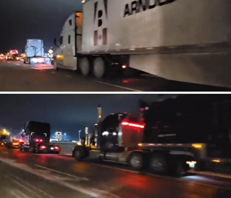 Truck protest on Highway 75, Emerson, Manitoba