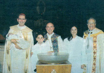 Cardinal Mahoney with bishops and the newly baptised of different heretical sects