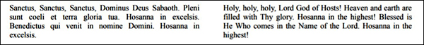 Latin and English text of the sanctus